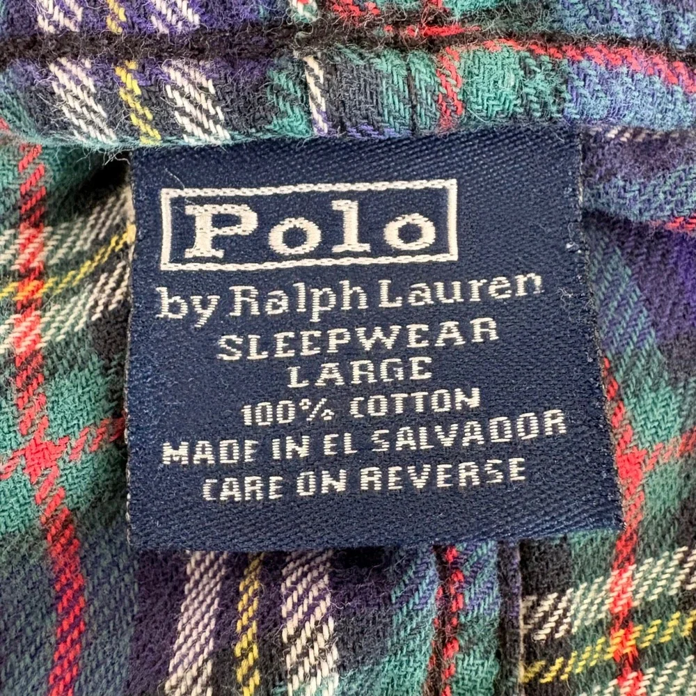 Polo Ralph Lauren Plaid Pajama Lounge Pants Mens Large Purple Green Cotton -Flaw